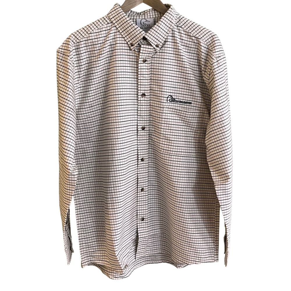 Ducks Unlimited‎ Checked Long Sleeve Button Down Logo Pocket NWOT Large Men's
